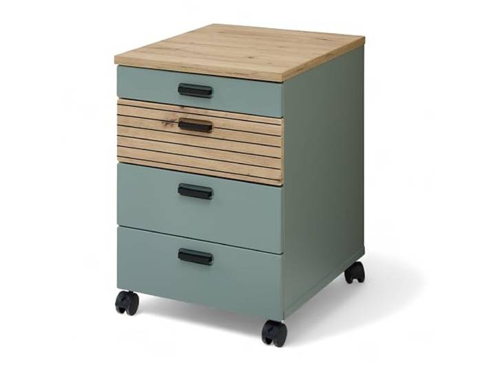 Glenn Rollcontainer Schreibtisch Schilfgrün Artisan Eiche Optik