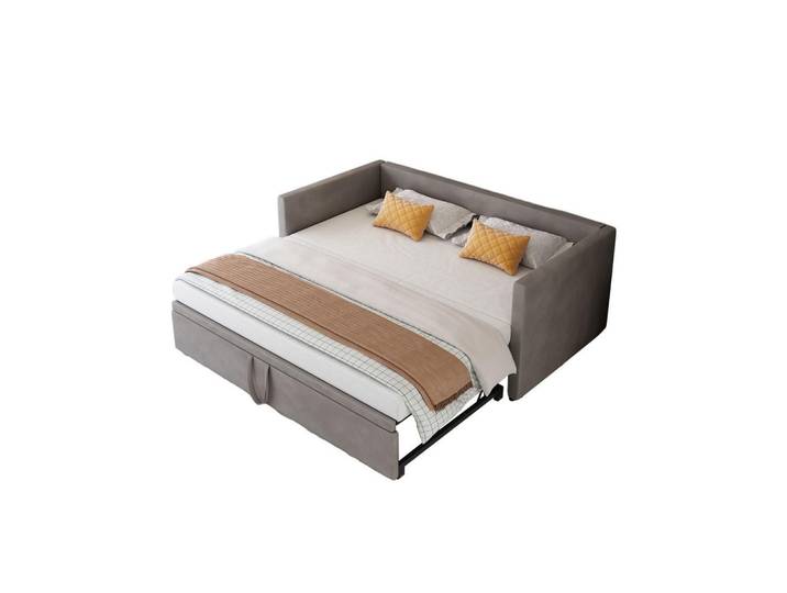 Polsterbett Ausziehbares Schlafsofa 90/180 * 200 cm, Grau, Samt, Mode, 180x200 cm, Schlafzimmer, Betten, Polsterbetten