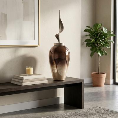 Sagebrook Home Sophisticated Glass Table Vase with Metal Topper - Gunmetal & Metallic
