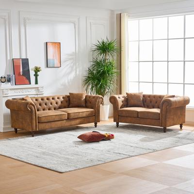 GDFStudio Orion Hawthorne 3-Seat+2-Seat Chesterfield Sofa Set with Rolled Arms Classic Elegant Design