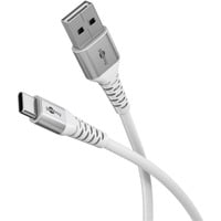 Supersoftes USB 2.0 Textilkabel, USB-A Stecker > USB-C Stecker weiß, 1 Meter
