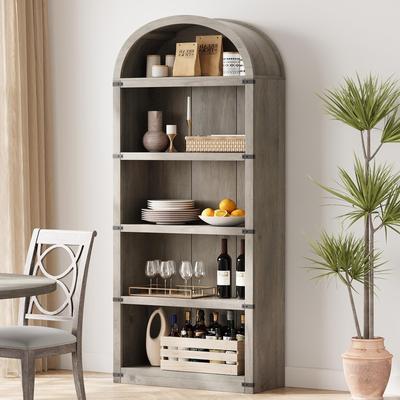 Garvee "71.65"" Farmhouse 5-Tier Arched Bookcase for Home Office"
