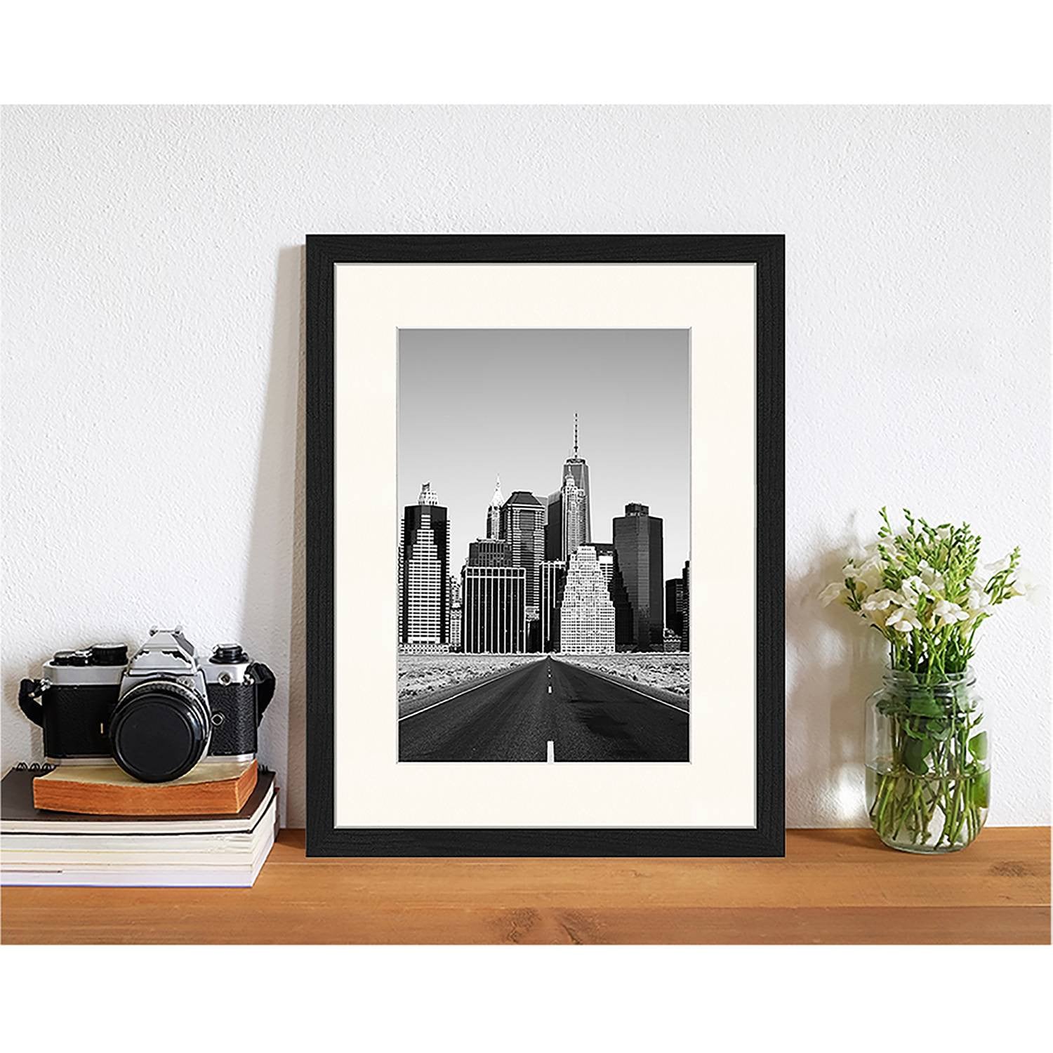 home24 Road To Success Afbeelding Frame, zwart, gelakt massief beukenhout en plexiglas, 33 x 43 cm