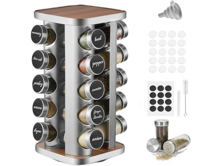 FRIBER orte-épices De Cuisine orte-épices En Acier Inoxydable Avec 0 ots à épices De 00 Ml orte-épices Rotatif 0 Em MEUBLE A EPICES