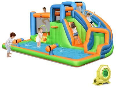 7 in 1 Inflatable Water Park Giant Bounce House W/ 735W Blower - w/ 735W Blower