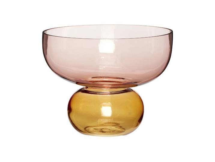 Vase en verre ambre et rouge, soufflé main, large, forme calice,