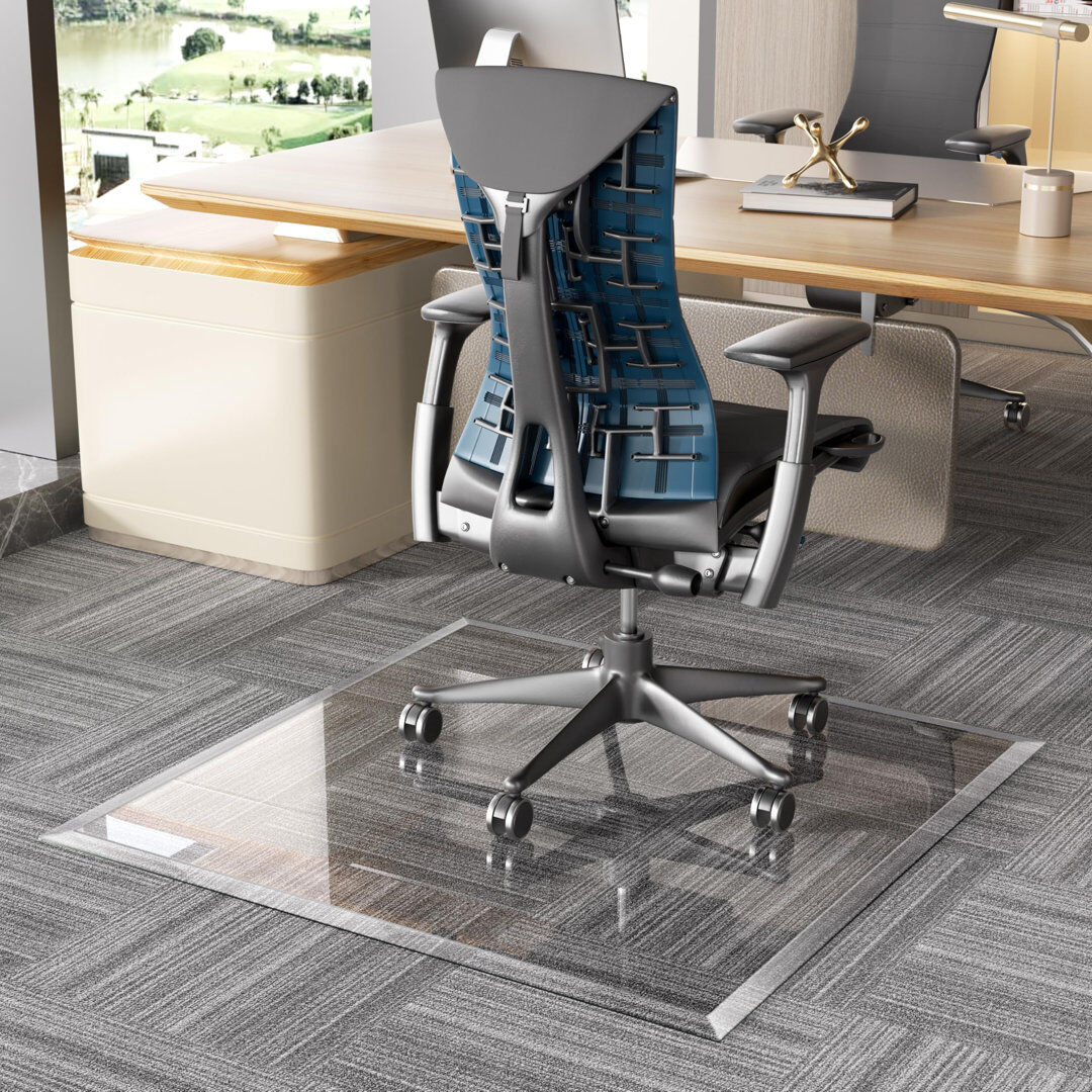 Hasipu Beveled Edge Glass Chair Mat with Polished Edge Clear Office Chair Mat, Glides Smoothly, Suitable for Carpet or Hardwood Floors Clear 91cm W X 91cm D