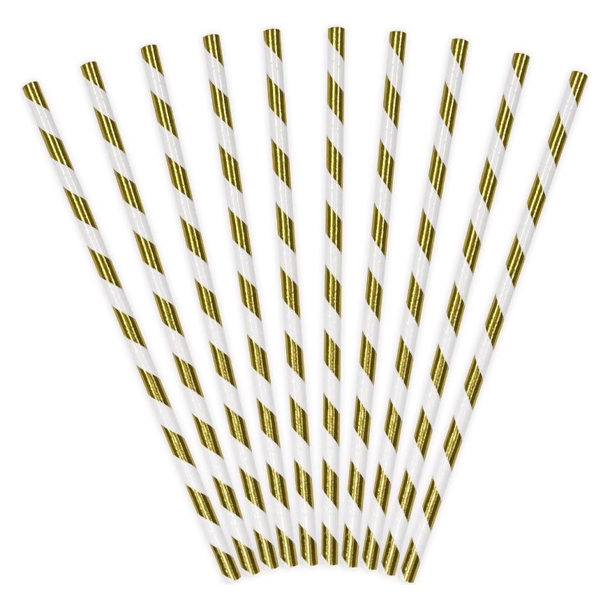 Partydeco Gestreifte Strohhalme Gold (10x) (509968)