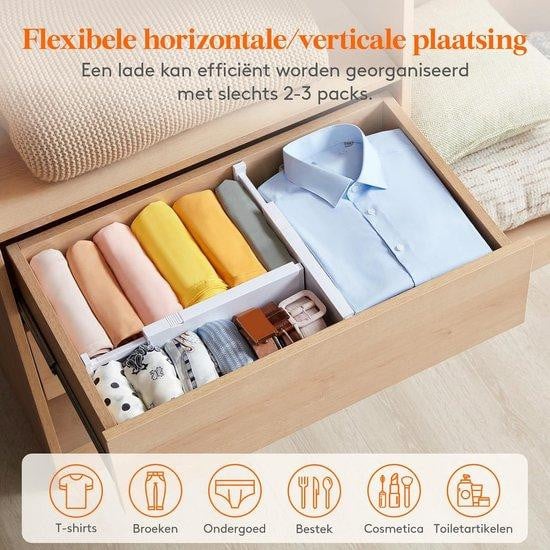 Famanu Set van 5 Verstelbare Ladeverdelers Wit, Plastic, Hoogte: 10 cm, Breedte: 28-44,5 cm