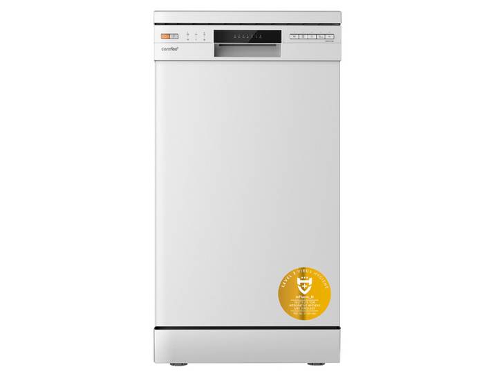 Comfee' Lave-vaisselle pose libre CDWEF1034BW-UK largeur 45 cm, Lave-vaisselle slimline avec 10 couverts, Lavage rapide, Lavage hygiénique, Départ différé, Demi-charge, Panier réglable - Blanc [Classe énergétique E]