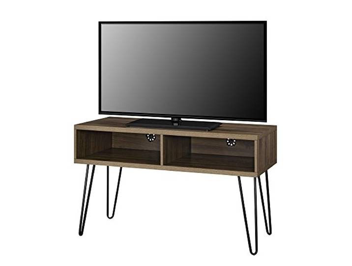 Ameriwood Home Owen TV-Ständer Walnussoptik, 107 x 50 x 63 cm, TV-Board mit 2 Ablagefächern und Metall-Haarnadelbeinen