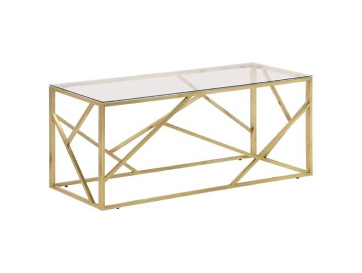 Favemtsl Couchtisch Gold Edelstahl Hartglas 110x45x45 cm Sofatisch Modern Stilvoller Akzenttisch mit gehärtetem Glas und stabiler Metallkonstruktion, ideal für Wohnzimmer und Empfangsbereich.