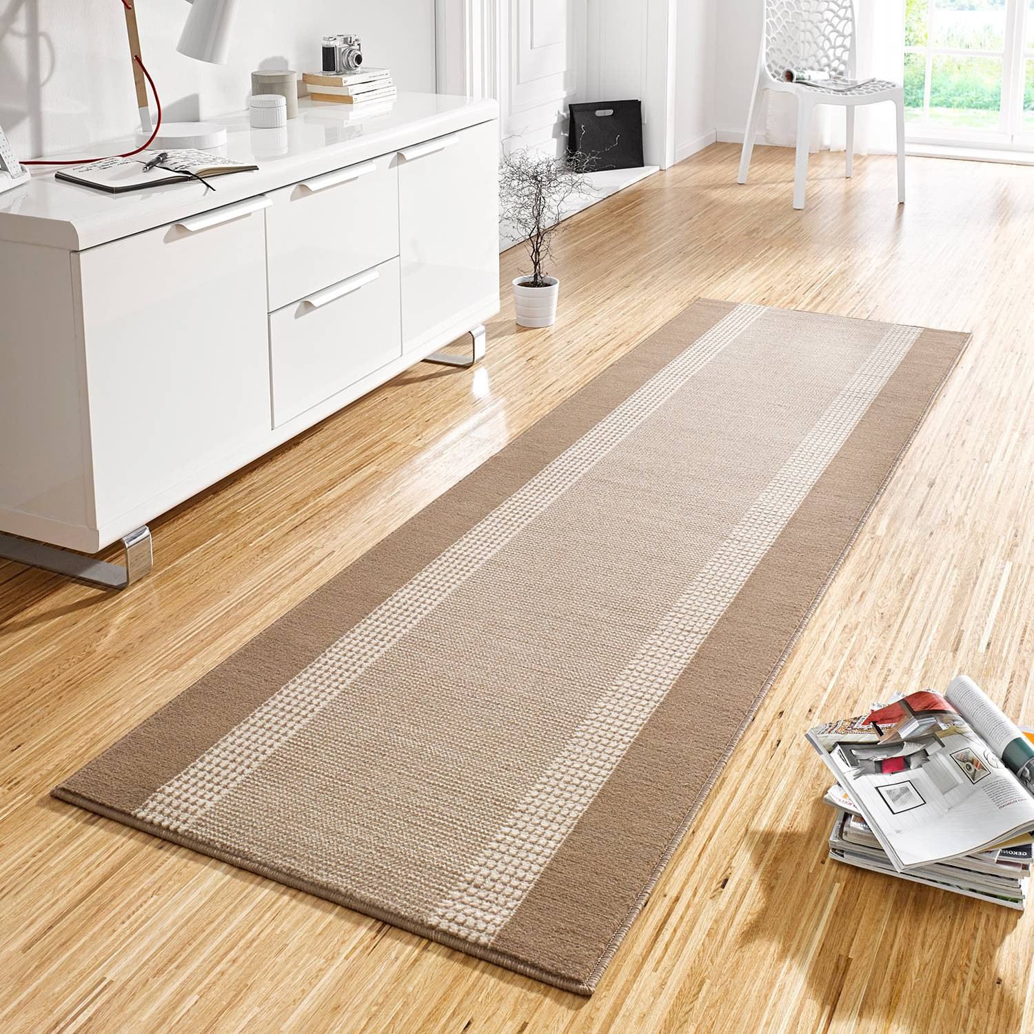home24 Loper Band vloerkleed beige, 80 x 250 cm