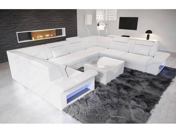 Sofa Dreams Wohnlandschaft Ledersofa Brianza U Form Mini, Designersofa, Sofa mit Beleuchtung