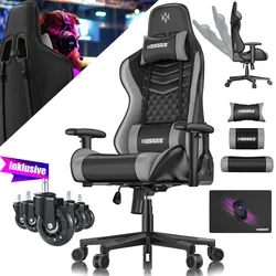 KESSER® Gaming Stuhl Ergonomisch Bürostuhl mit Kopfstütze & Lendenkissen   Racing Gamer Stuhl 150kg belastbar    Armlehne 360°   Drehbarer Schreibtischstuhl Gaming Chair + Gummi-Rollen