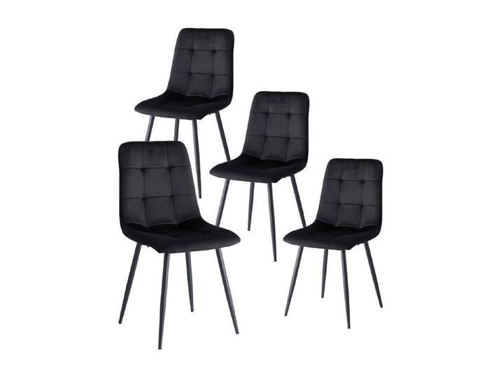 LuxusKollektion Esszimmerstuhl Esszimmerstühle 4er Set Schwarz Samtbezug Schwarz-hl 4er-Set