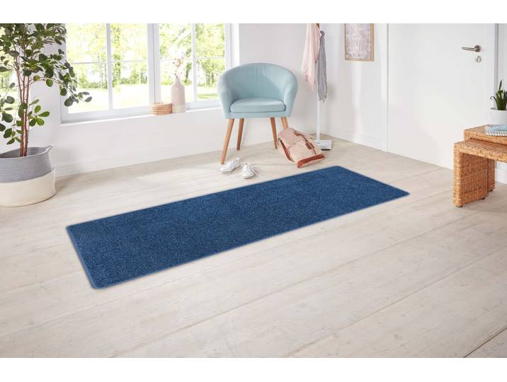 Läufer HANSE HOME EXCLUSIV Liberty , blau, B:80cm H:7mm L:400cm, Polypropylen, Teppiche, Läufer, Uni-Meliert, robust, kräftige Farben, rundherum farbige Kettelung