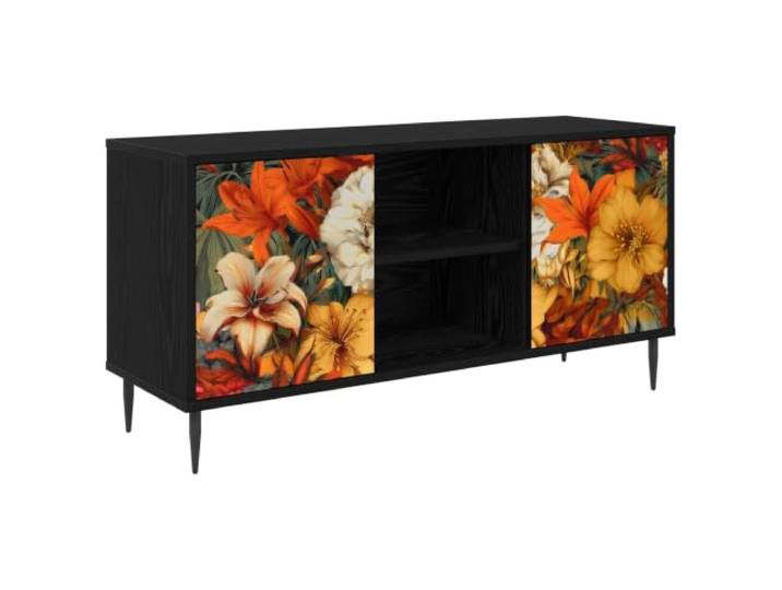 GKMBCVDFR TV-Schrank GENNEP 102x33x51 cm Schwarz Eichen-Optik Holzwerkstoff Robuster Holzwerkstoff, erhöhte Füße für Luftzirkulation, dekoratives Muster, einfache Montage, pflegeleichte Oberfläche