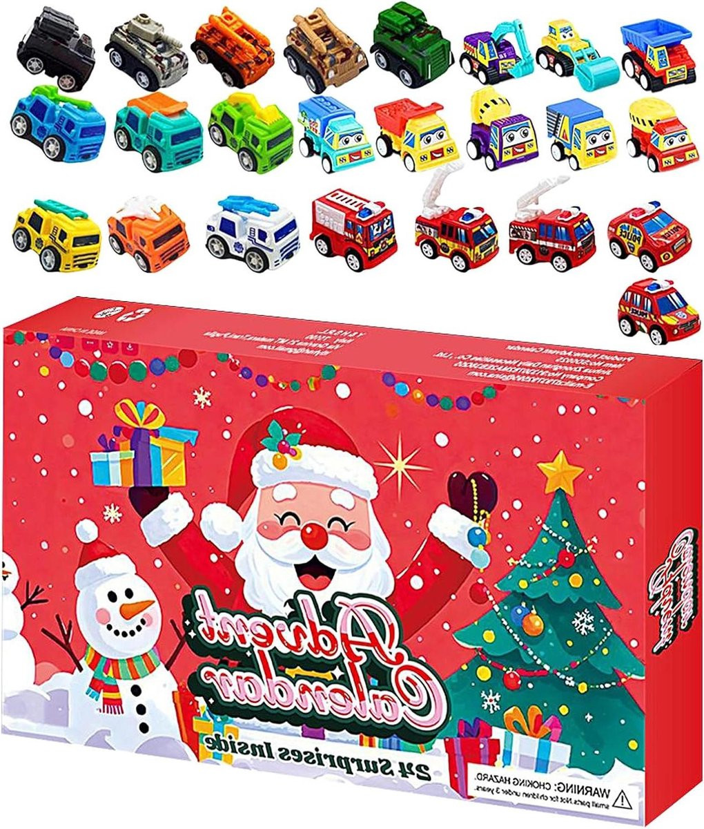 Adventskalender met speelgoed auto set voor 24 dagen, multicolor