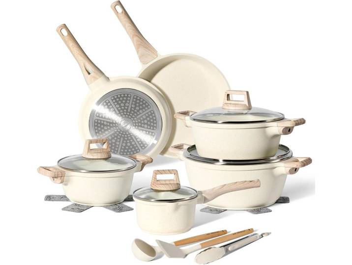 Just Perfecto Topf-Set Just Perfecto JL-28: 15-teiliges Kochgeschirrset aus Granit – Beige