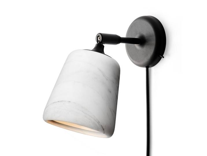 Material Wandlampe, weiß, Marmor, Stecker - New Works - Wohnzimmer - Design - Stein - Einflammig
