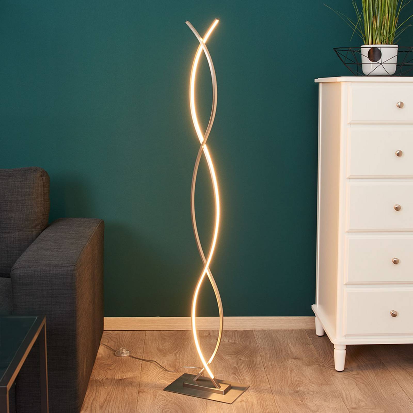 LED Stehlampe Bobi Lindby, alu / grau / zink, für Wohn- / Esszimmer, Aluminium, Modern, LED Stehlampe
