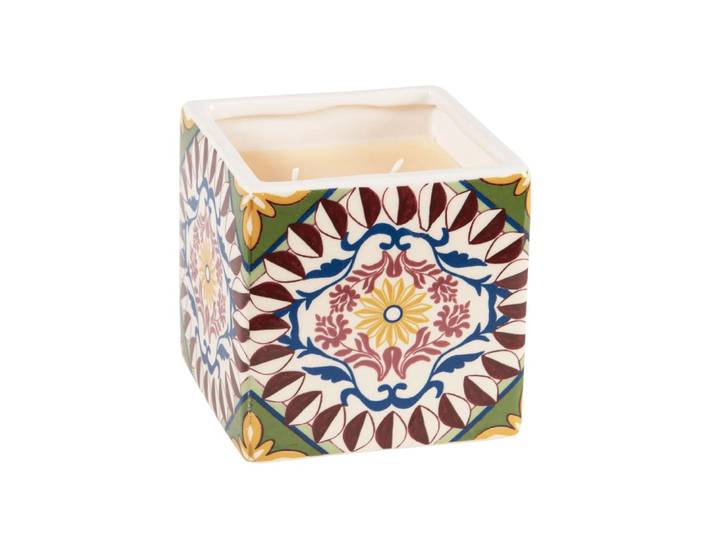 Duftkerze aus Keramik mit floralem Zementfliesenmuster