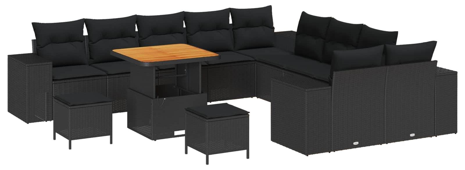 Modulares Lounge-Set, 13-teilig - Poly-Rattan, Schwarz - Wetterbeständig