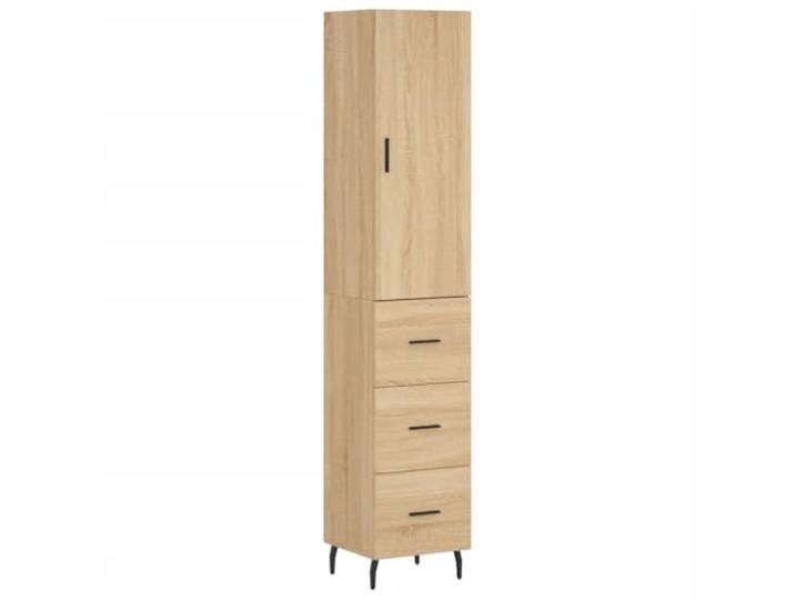 Kaorsrow Highboard Sonoma-Eiche 34,5x34x180 cm Holzwerkstoff Schrank Schmaler Beistellschrank mit Tür und Metallfüßen für Wohnzimmer und Flur. Bietet viel Stauraum auf kleinem Raum.