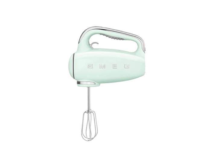 Smeg, HMF01PGEU Electric Mixer, 9 -Geschwindigkeitsniveaus, Turbofunktion, glattes Start -Start -up -System, 4 Peitschen, 2 Ganci -Mixer und umhüllt, 250W, Pastellgrün