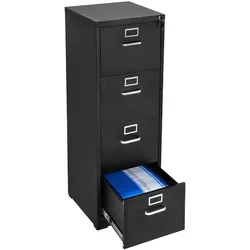 VEVOR Aktenschrank mit 4 Schubladen und Schloss, vertikale Büroschränke aus Metall für Homeoffice, Lagerschrank Materialschrank mit abnehmbarer Hängestange, für Akten im A4 (schwarz)