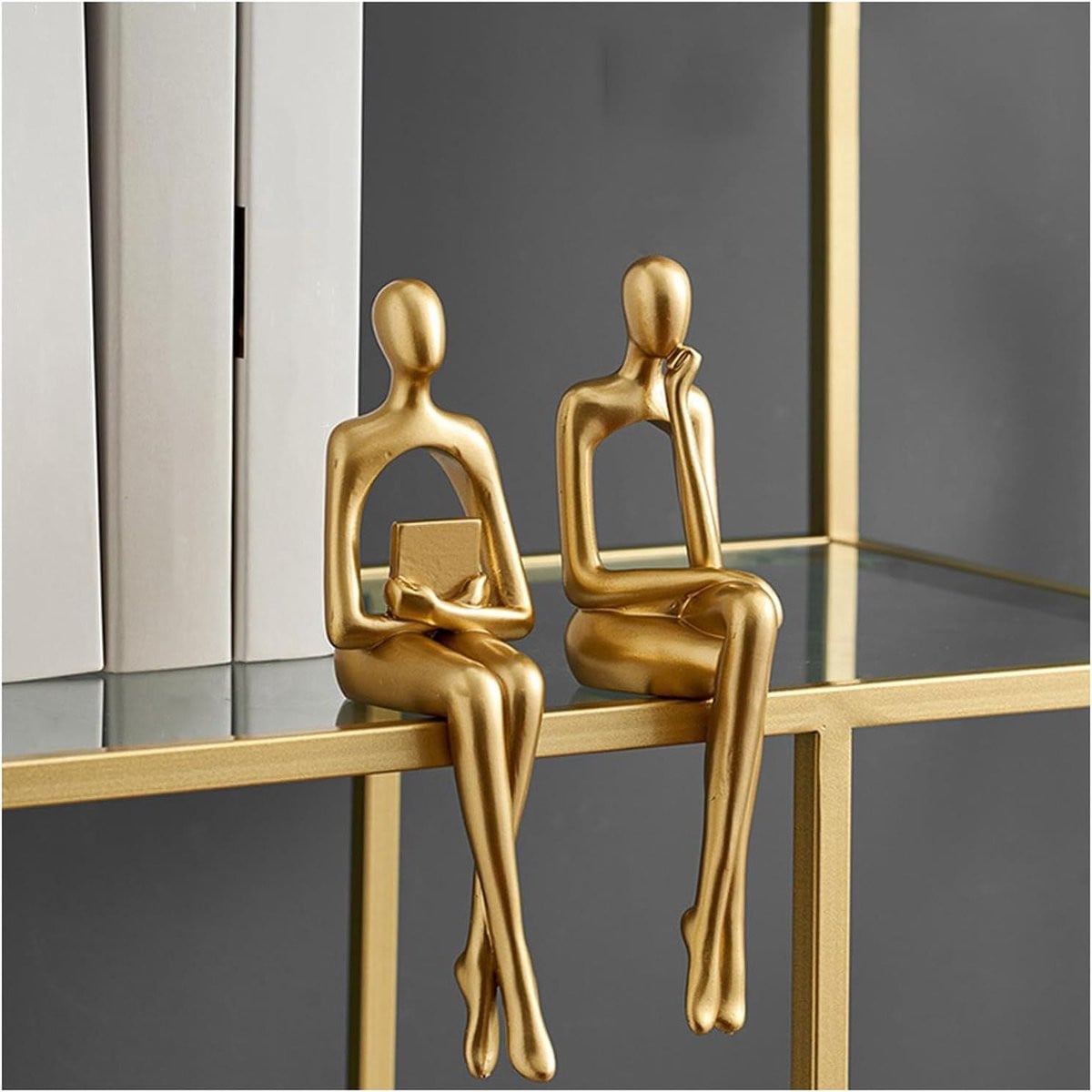 Abstract Beeld Denker Ornament Goud - Hoogte: 23 cm