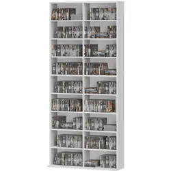 OKWISH Medienregal Holz Weiß 78,5x24x175 cm mit 14 verstellbaren Regalböden
