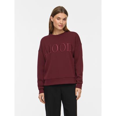 Sweater VILA "VIREFLECT MOOD EMB L/S SWEAT TOP/R/3", Damen, Gr. M, rot (port royale), Sweatware, Obermaterial: 73% Polyester, 22% Viskose, 5% Elasthan, unifarben, loose fit normal, Rundhals, Rippbündchen, Sweatshirts Sweater, Materialmix, loose fit