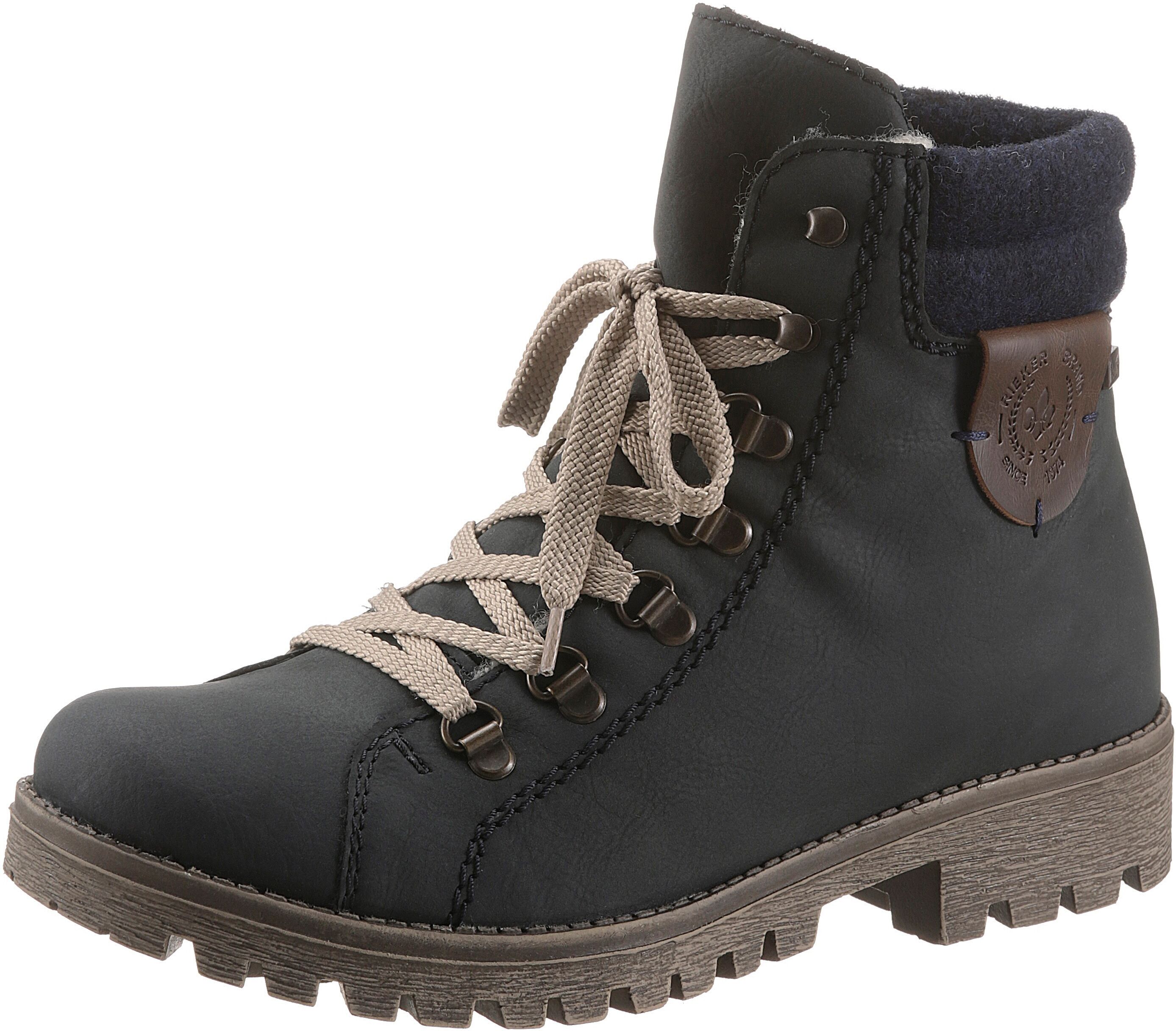Winterboots RIEKER, Damen, Gr. 36, Warmfutter, blau (dunkelblau), Filz, Lederimitat, Schuhe Winterboots, in Bergsteiger-Optik dunkelblau 36, Warmfutter