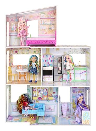 Rainbow High Kleur & Spel 3-Verhaal Poppenhuis met Wasbare Markers en Houten Speelset