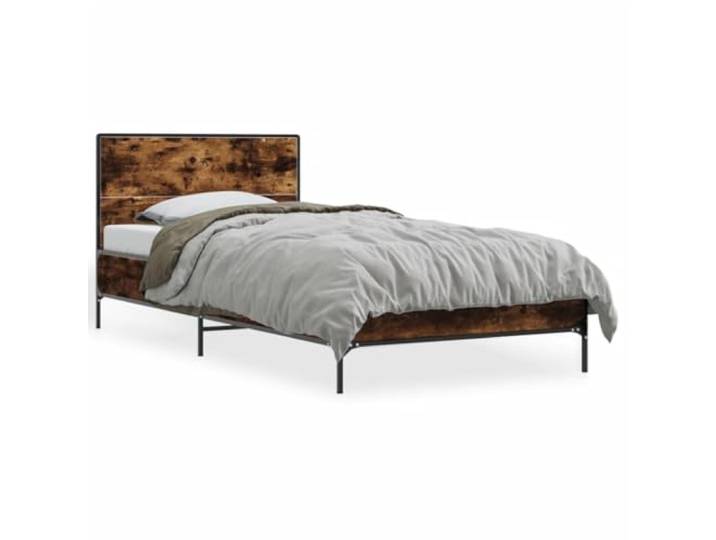 PUGYNBK Bettgestell aus technischem Holz, Metall, Eiche, rauchfarben, 75 x 190 cm