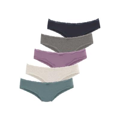 Brasilslip VIVANCE, Damen, Gr. 40/42, Single Jersey, bunt (anthrazit meliert, beige meliert, flieder, eukalyptus, navy), Single Jersey, Obermaterial: 95% Baumwolle, 5% Elasthan. Spitze: 90% Polyamid, 10% Elasthan, meliert, unifarben, körpernah,...