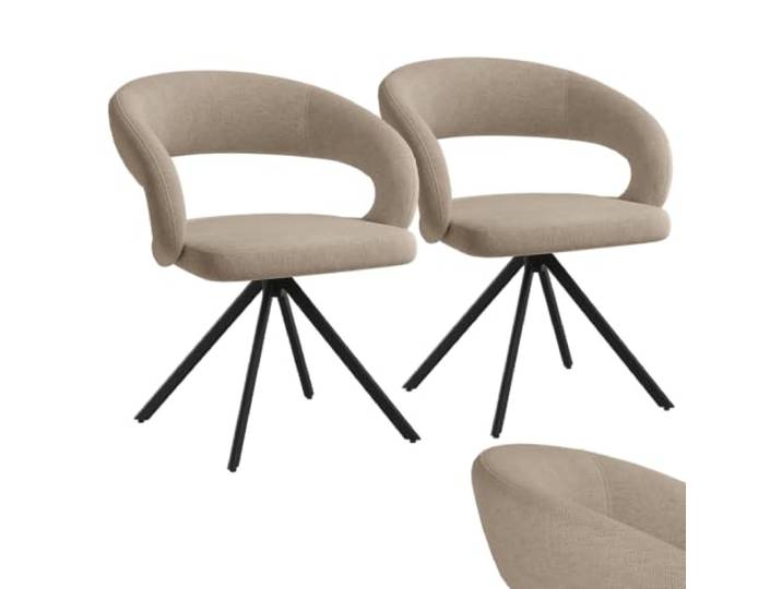 skølm Véseti Esszimmerstühle 2er Set, Hellbraun, Leinenstoff, 360° drehbar Drehstühle aus Leinenstoff, Armlehnstuhl mit moderner Rückenlehne & Metallgestell, Polsterstuhl, bis 150 kg, Esszimmerstuhl