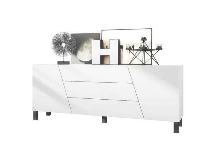 Buffet bas VLADON Houston - 2 portes et 3 tiroirs - Blanc mat - Design contemporain