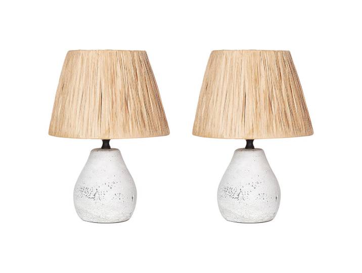 Beliani Tischleuchte 2-er Set Keramik Cremeweiß Arwadito, Weiß, Naturfarben, E27, 14x31x23 cm, Lampen & Leuchten, Innenbeleuchtung, Tischlampen