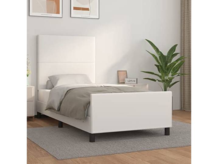 YNGBHFNOP Kunstleder Höhenverstellbar Bettkopfteil Weiß 100x200 cm Bettgestell mit Kopfteil Weiß 100x200 cm Kunstleder Polsterbett MIT Lattenrost Stabil Schlafzimmer Möbel