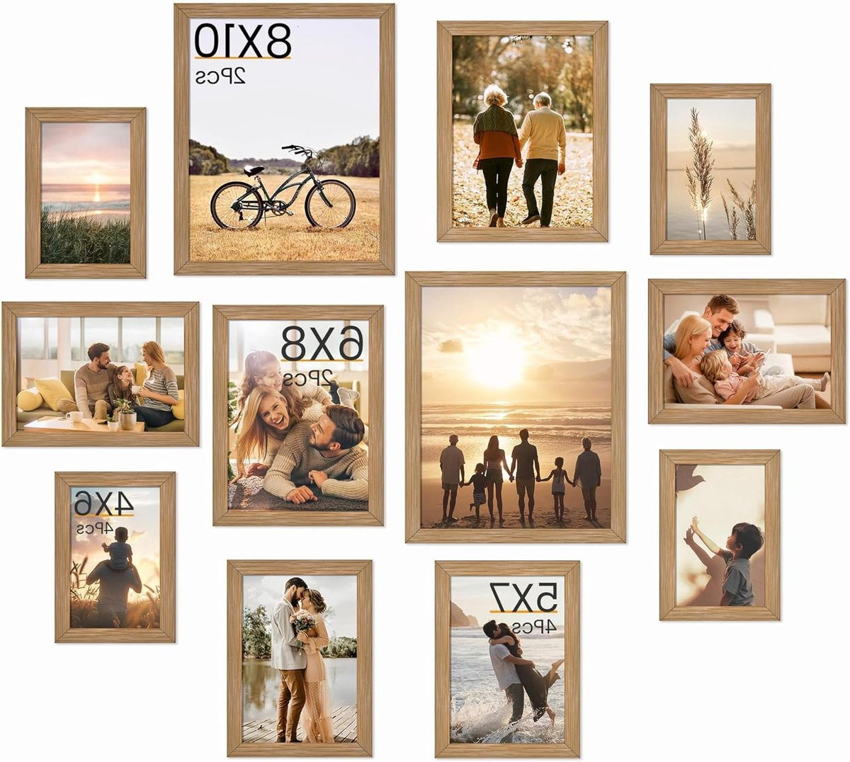 Set van 12 fotolijsten voor collage muurdecoratie in eikenhout