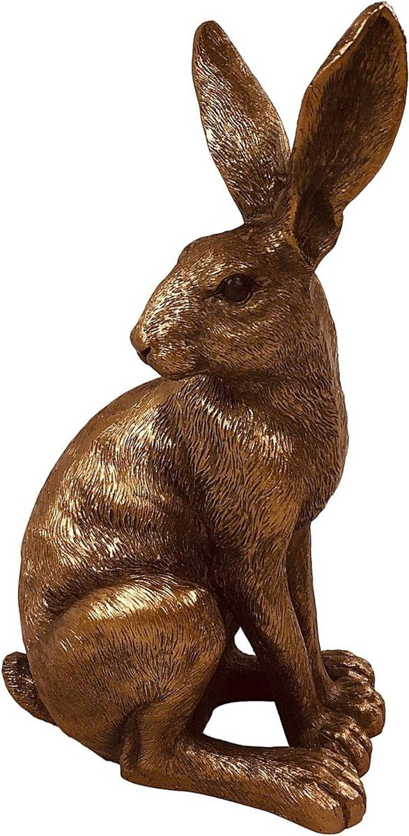 Zittende Haas Beeld - Bronzen Haas Decoratie van Kunsthars voor op de Tafel
