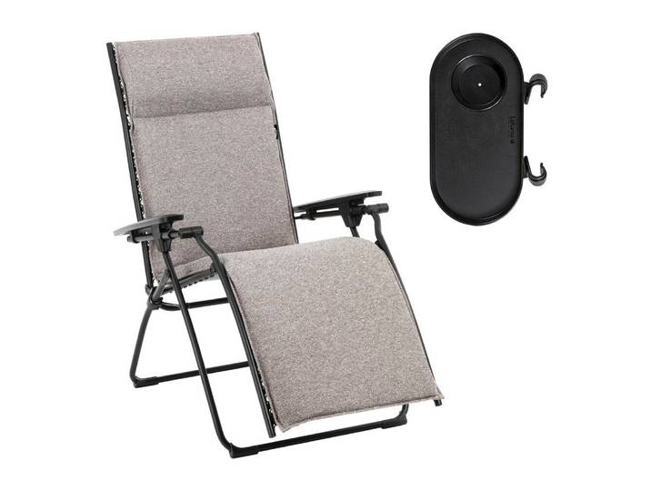 Ensemble fauteuil relax et porte gobelet en acier gris