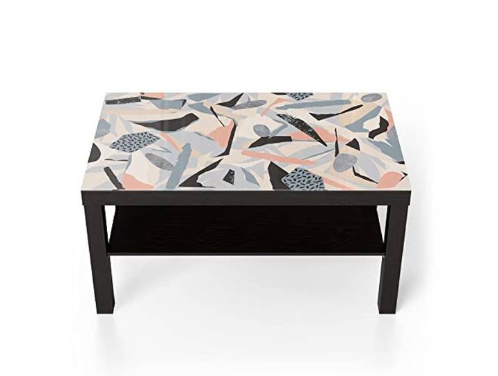DEQORI Glastisch schwarz groß 90x50 cm Motiv Textiles Kunstmuster ausgefallener Beistelltisch aus Glas Hochglanz Couchtisch fürs Wohnzimmer moderner Couch Tisch mit Design