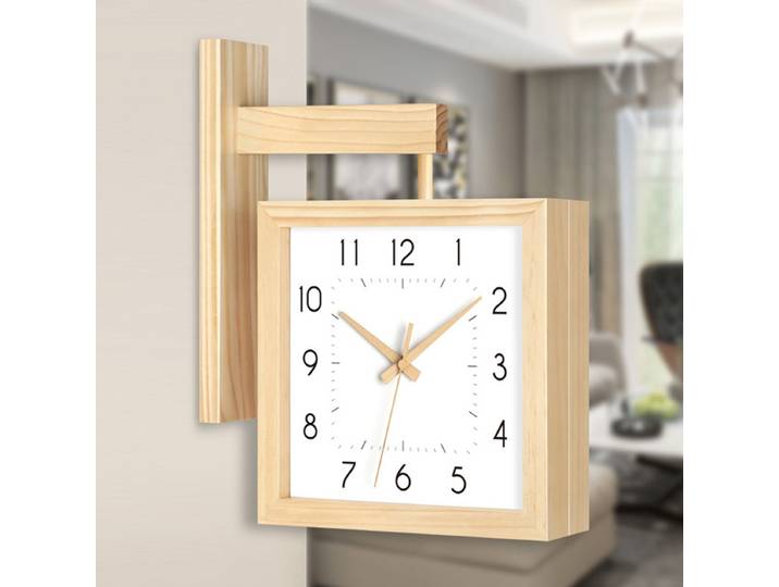 Horloges murales double face en bois, coin silencieux, style japonais, cadre décoratif intérieur de pièce, décorations de bureau