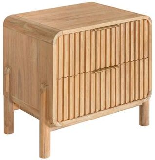 Benjara Cid Tori 24 Inch Nightstand, 2 Fluted Drawers, Gold Metal Handles, Brown