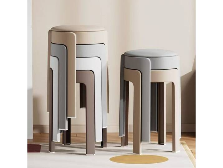 Tabouret de salle à manger empilable, tabouret rond à assise souple, tabouret haut en plastique épaissi, tabouret simple pour salon et salle à manger