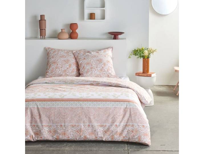 Parure de lit imprimé floral coton 260x240cm rose